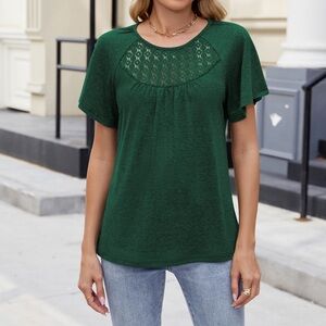Women's Emerald Green Short Sleeve Lace Yoke Tee